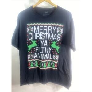 Home Alone Merry Christmas Ya Filthy Animal Graphic Black T-shirt Men's XL 46-48